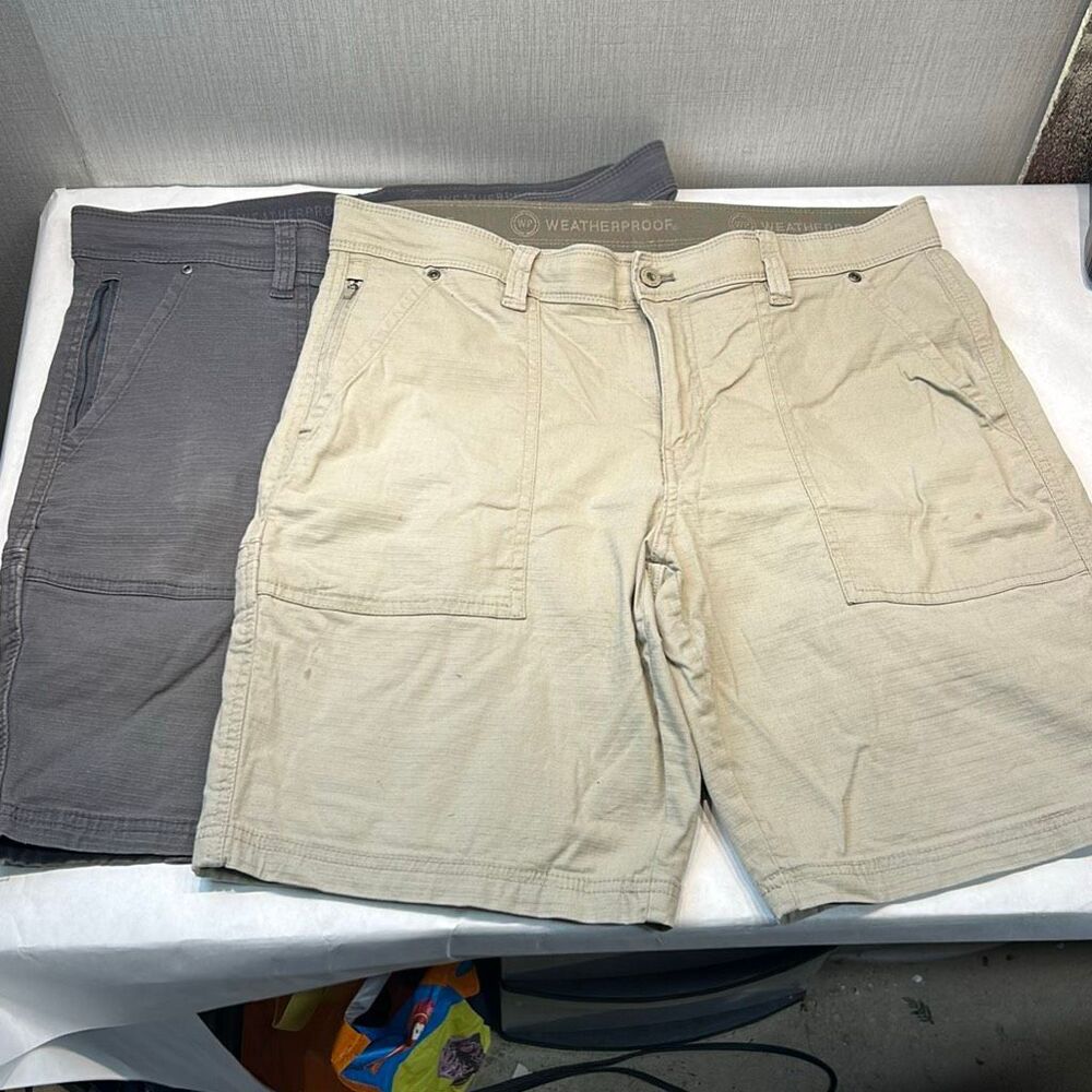 Weatherproof Trail Utility Cargo Shorts Mens Sz 32 Ripstop Set Lot 2 Pairs Khaki